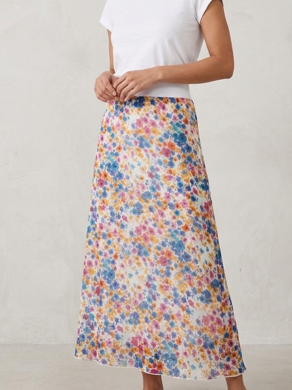 Frankie & Missy White Summer‎ Multi Floral Watercolor Maxi Skirt Size Large